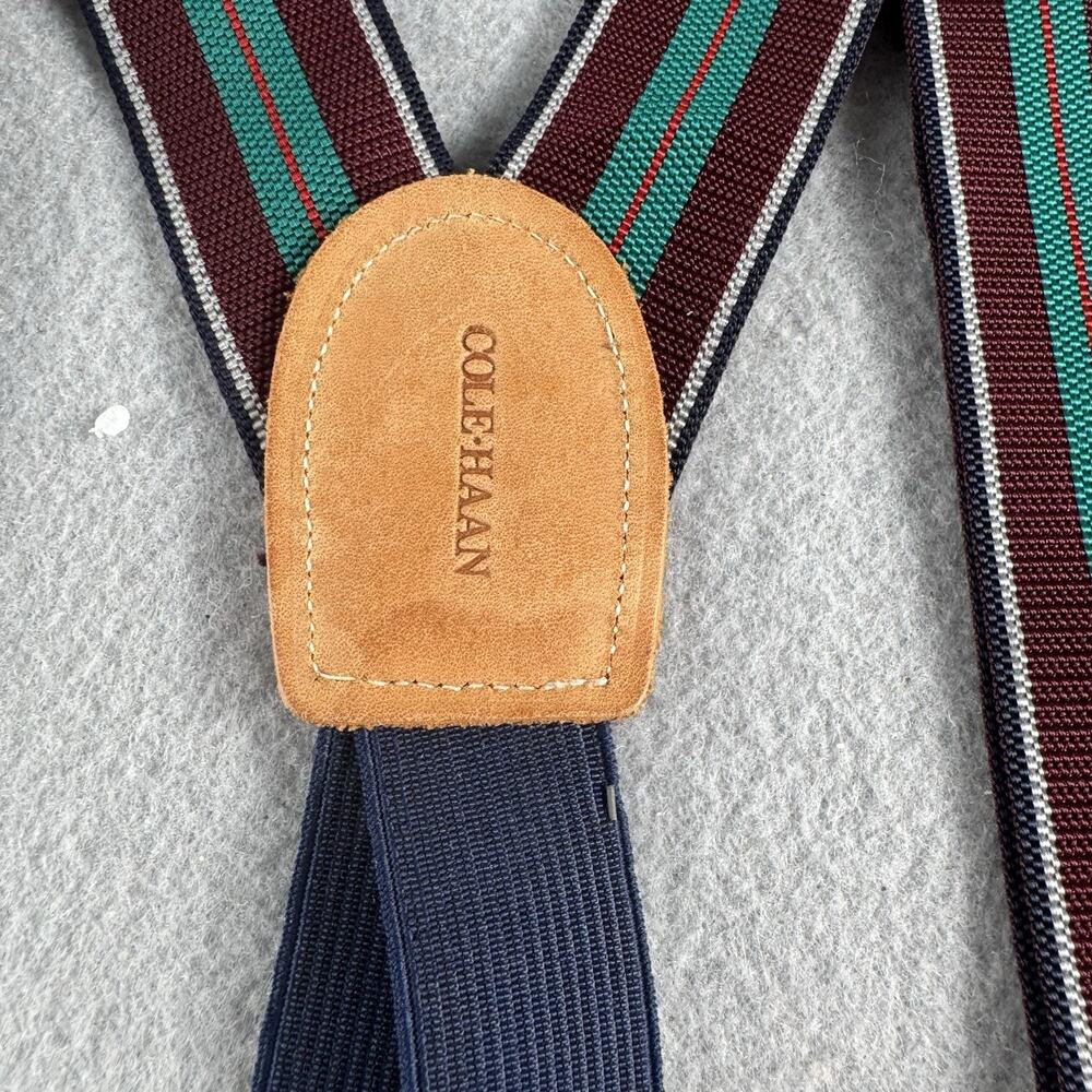 Vintage Cole Haan Suspenders Y Back Striped Leather Button Braces Preppy 90s EUC - Picture 4 of 10